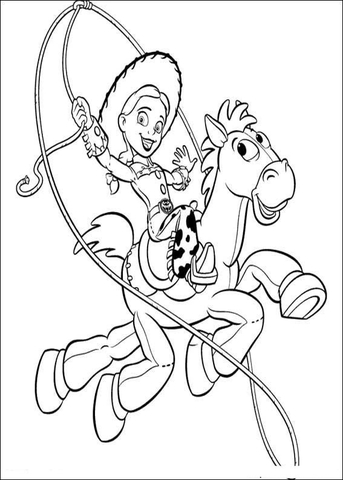 Jessie Is Riding A Horse  Coloring Page